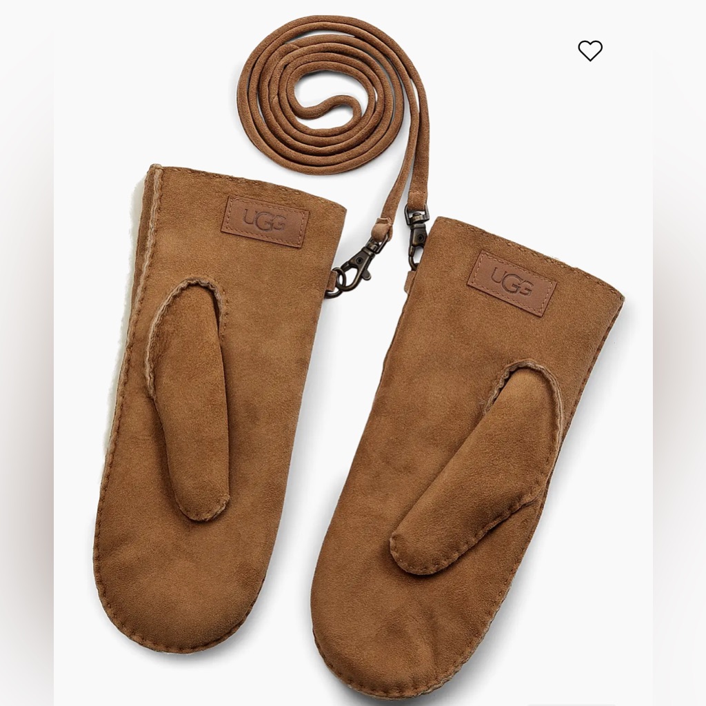 Nwt Ugg Mittens W/ Exposed Shearling Suede With Strap Sheepskin Mitten L/Xl